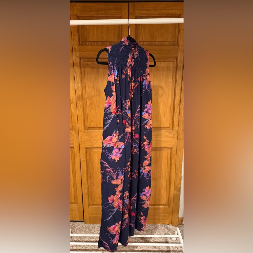 a new day Navy Dress with Pink Floral Accents- with pockets!